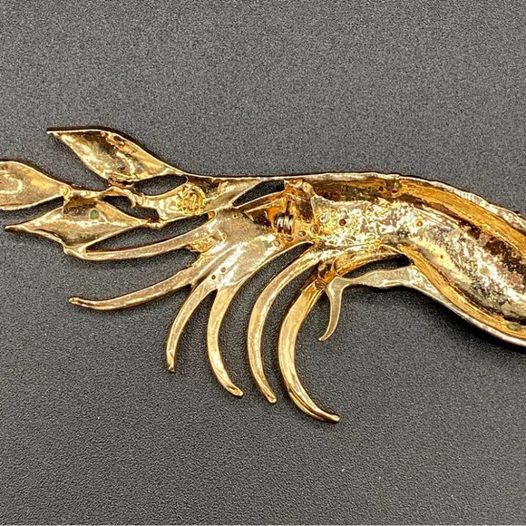 Colorful Bird Brooch In Blue, Red, Green Enamel and Sparkly Rhinestones in Gold - Picture 9 of 16